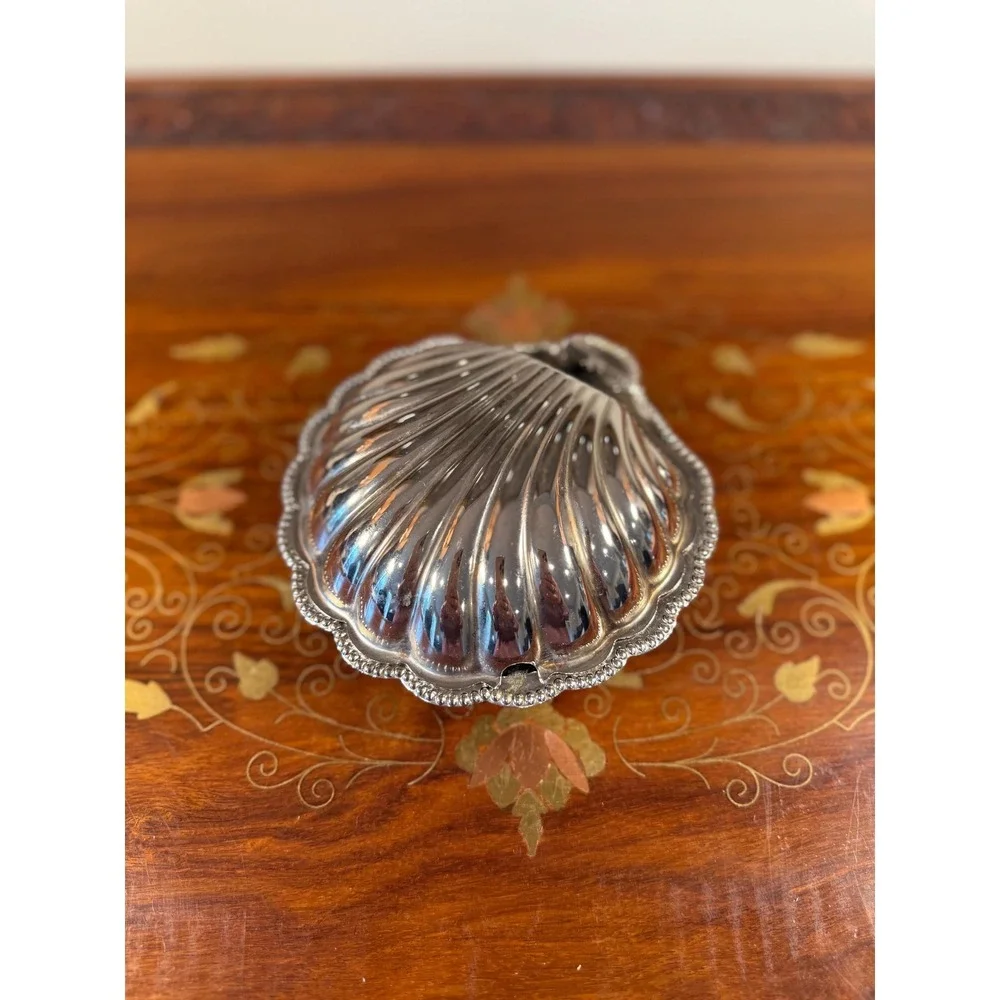 Vintage Clamshell Butter Dish • E&JL Silver Plate Server w/ Frosted Glass Insert